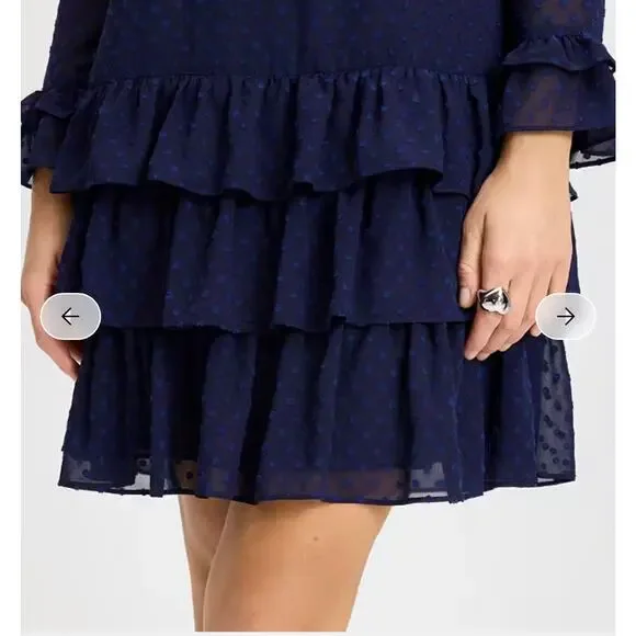 Kate Spade Breezy Dot Flounce Dress Navy Tiered Swiss Dot Ruffle Mini Small - Picture 2 of 14